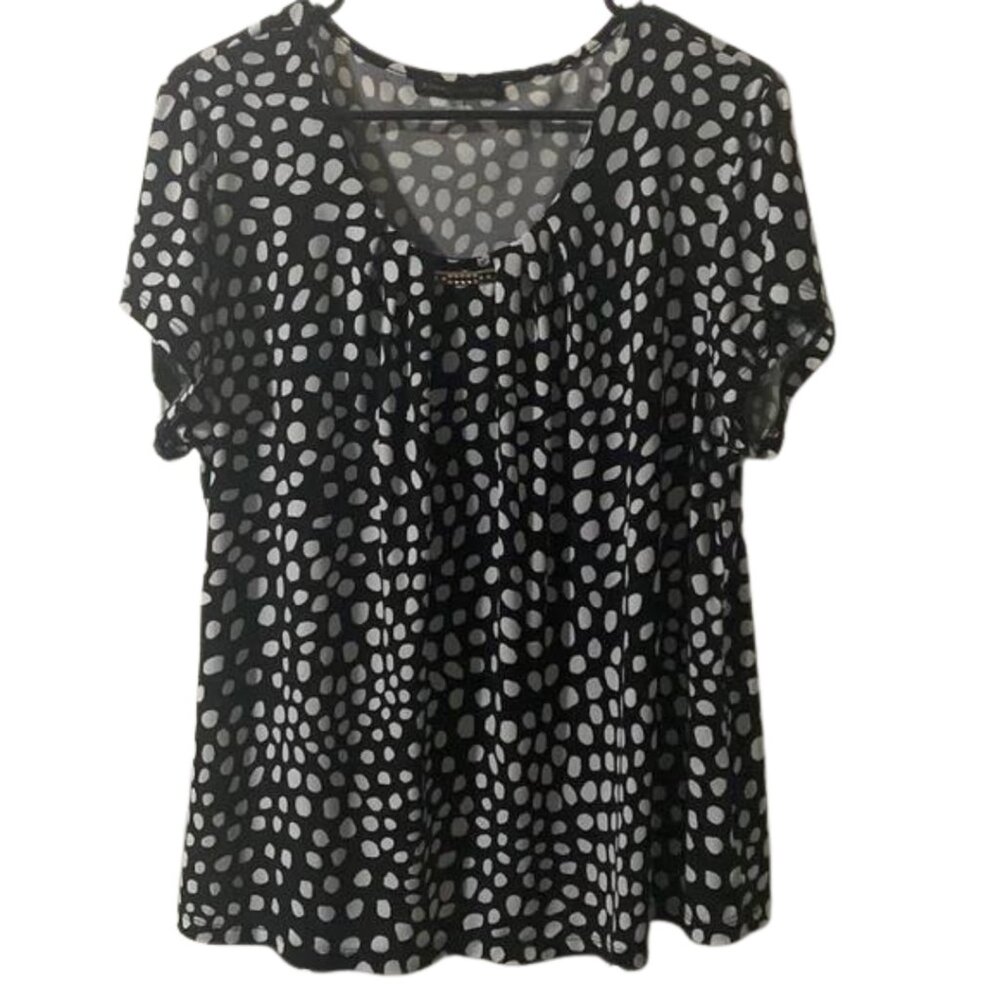 Always Indigo Black Polka Dot Blouse With Rhinestone Center Size XL